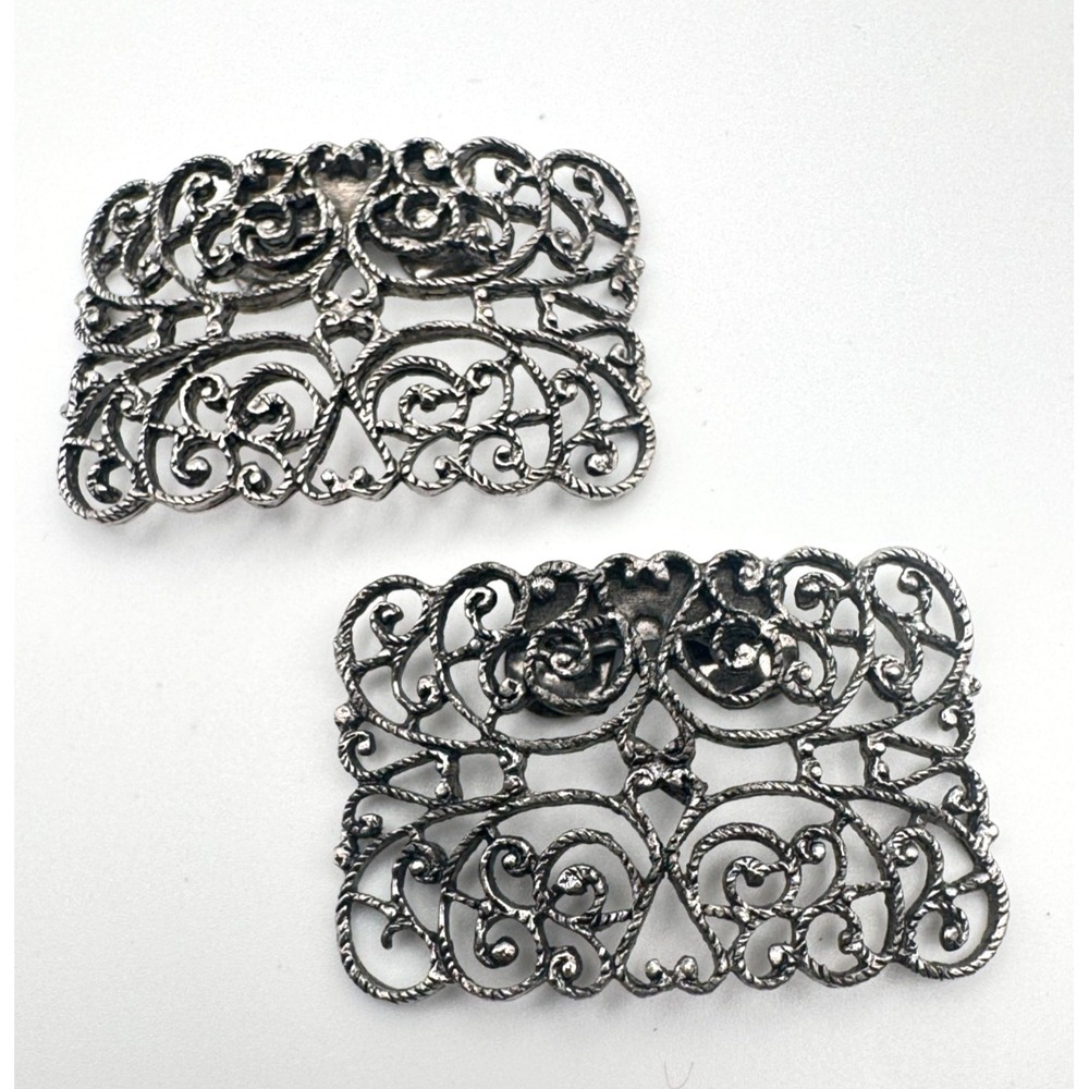 Vintage Musi Shoe Clips Silver Tone Filigree Victorian Revival Scroll